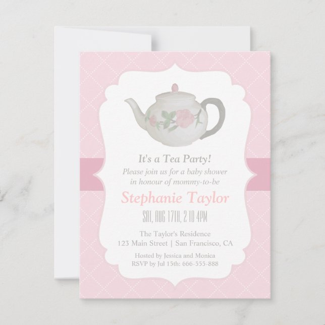 Elegant Tekanna Tea Party Baby Shower-inbjudningar Inbjudningar (Framsida)