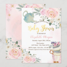 Elegant tekanna Tekoppar Rosa blommor Baby Shower