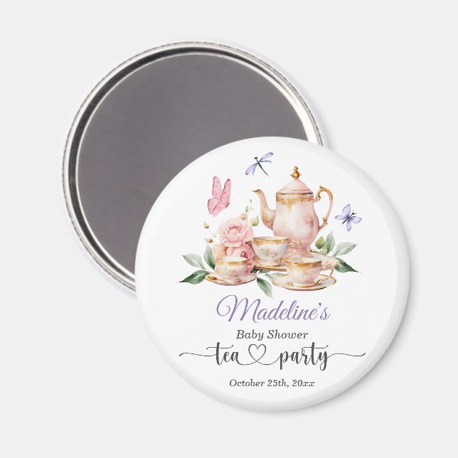 Elegant tekannemottagning fjärilar baby shower pre magnet (Front/Back)