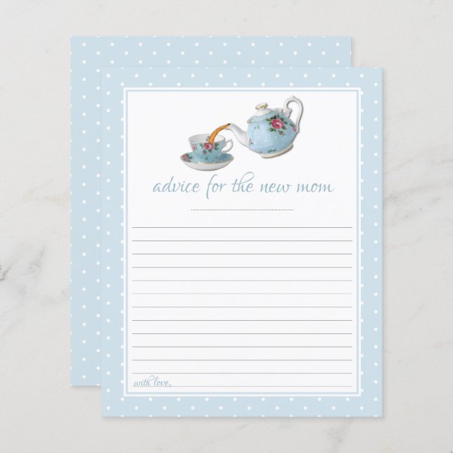 Elegant Tekopp Baby Shower Tea Party Advice (Fram/baksida)