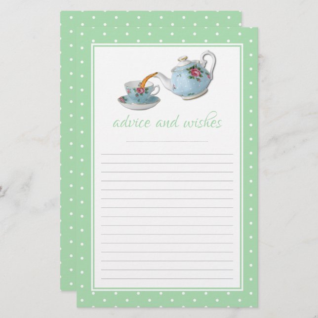 Elegant Tekopp Baby Shower Tea Party Advice (Fram/baksida)