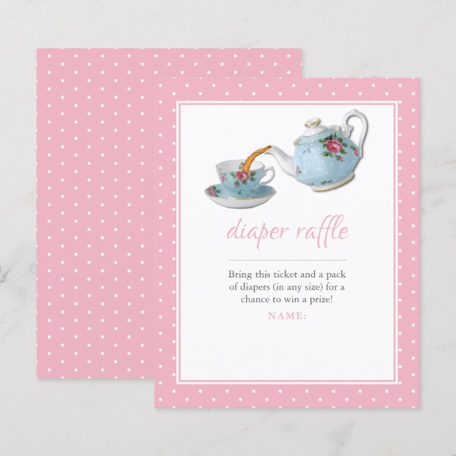 Elegant Tekopp Baby Shower Tea Party Diaper Raffle (Fram/baksida)