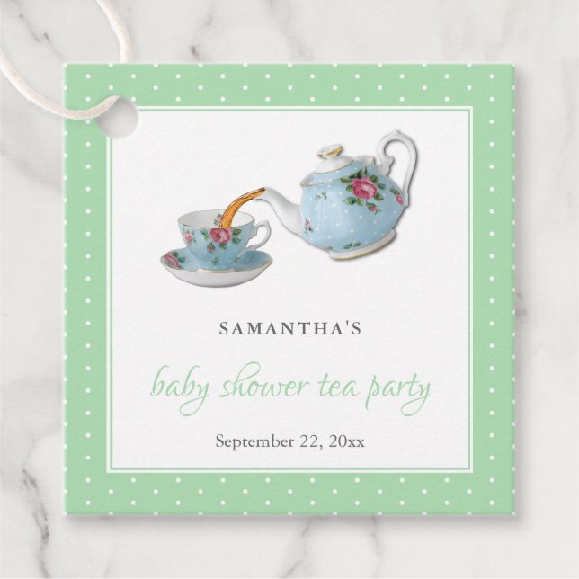 Elegant Tekopp Baby Shower Tea Party Gåvor Etiketter (Framsida)