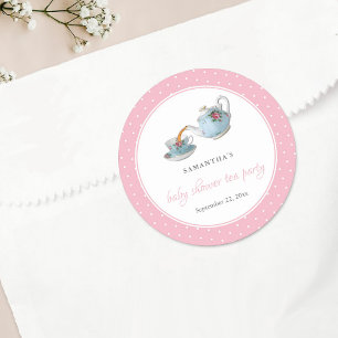 Elegant Tekopp Baby Shower Tea Party Runt Klistermärke