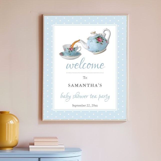 Elegant Tekopp Baby Shower Tea Party Välkomstskylt Poster (Skapare uppladdad)