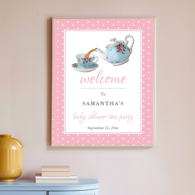 Elegant Tekopp Baby Shower Tea Party Välkomstskylt Poster (Skapare uppladdad)