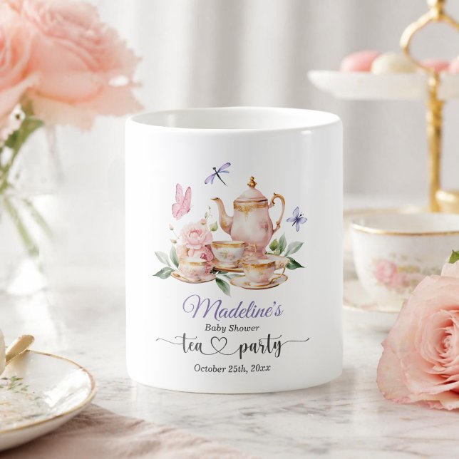 Elegant Tekväll Fjärilar Bebis firande  Kaffemugg (Skapare uppladdad)