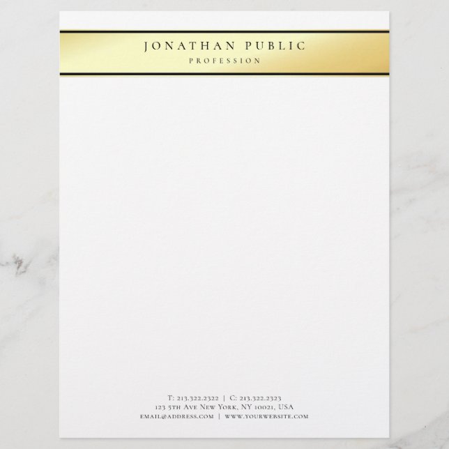Elegant Template Glamor Guld White Modern Trendig Brevhuvud (Framsida)