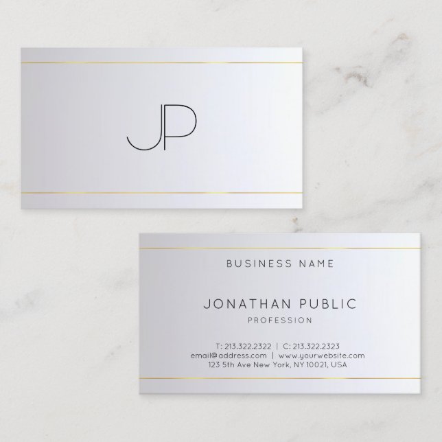 Elegant Template Snyggt Monogram Guld Silver Visitkort (Fram/baksida)