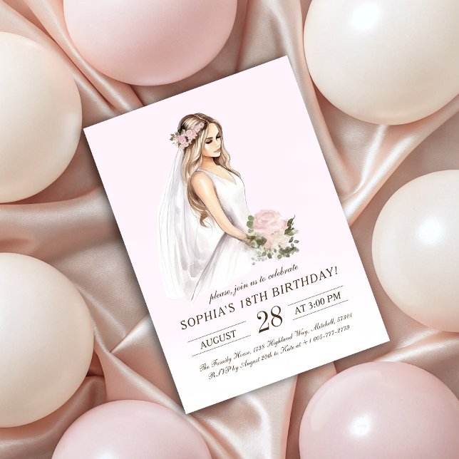 Elegant Tender Rosa Princess 18:e födelsedagen Inbjudningar (Elegant Tender Pink Princess 18th Birthday Invitation)