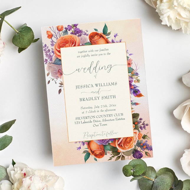 Elegant teracotta orange lila blommor mall (Skapare uppladdad)