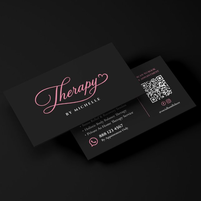 Elegant terapeut manuskrift rosa svart visitkort (Elegant Therapist Script Pink Black Business Card
)