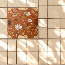 Elegant Terra Cota Pumpkin Autumn Blommönster Kakelplatta