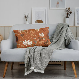 Elegant Terra Cota Pumpkin Autumn Blommönster Lumbarkudde