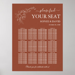 Elegant Terracotta 12 Bord sätesdiagram Bröllop Poster