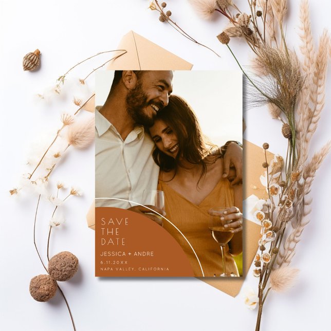 Elegant Terracotta 2 Photo Bröllop spara datum Spara Datumet (Elegant Terracotta 2 Photo Wedding Save The Date)