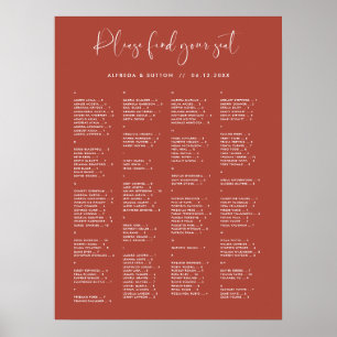 Elegant Terracotta Alfabetiskt sittningsschema Poster