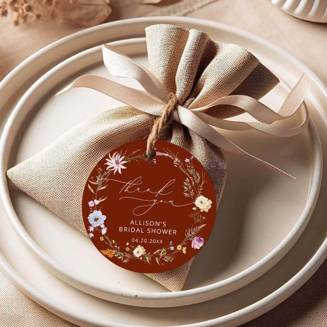 Elegant Terracotta Blommig Bröllopsdusch Tack Gåvor Etiketter (Skapare uppladdad)