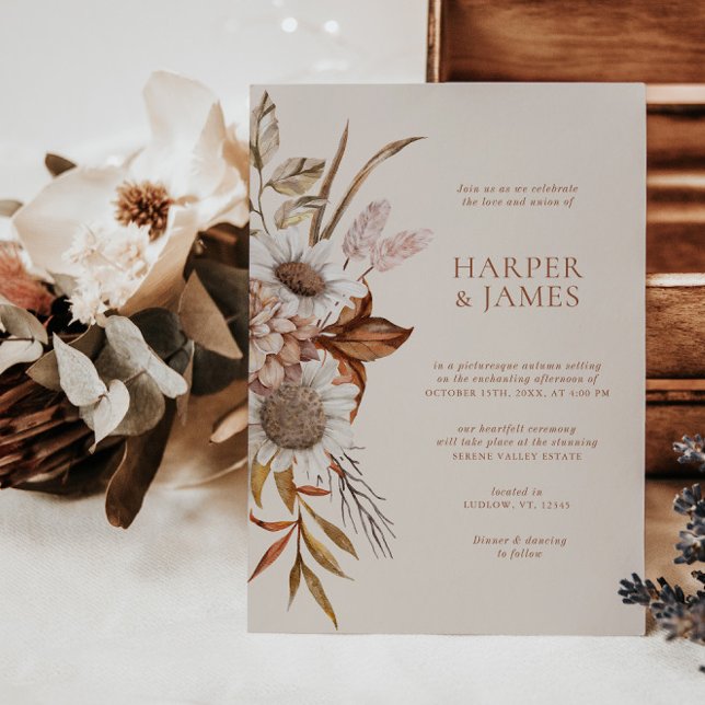 Elegant Terracotta Blommigt Boho Fall Wedding Inbjudningar (Skapare uppladdad)