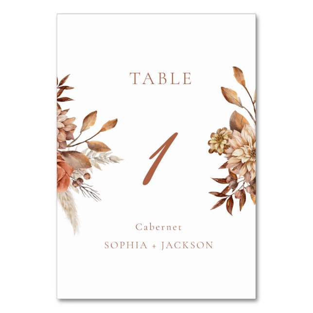 Elegant Terracotta Blommigt Bröllop Bordsnummer (Framsidan)