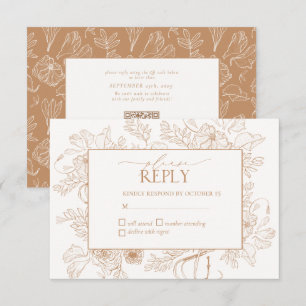 Elegant Terracotta Blommigt Line Art Bröllop OSA Kort
