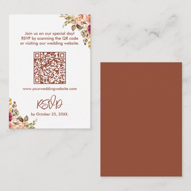 Elegant Terracotta Blommigt OSA med QR-kod Anteckningskort (Fram/baksida)