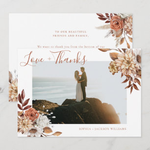 Elegant Terracotta Blommigt Script Photo Tack Kort