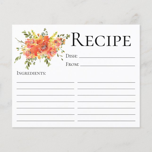 Elegant Terracotta Blommigt Shower Recept Card (Framsida)
