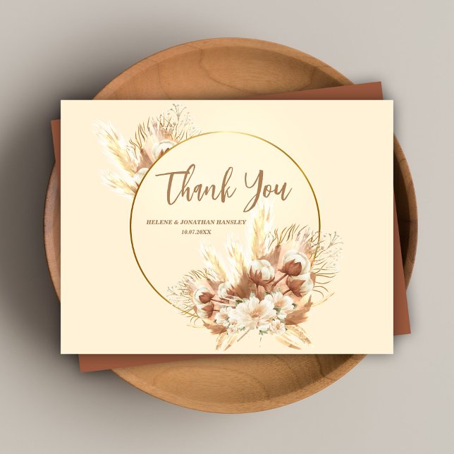 Elegant Terracotta Boho Blommigt Bröllop Tack Vykort (Elegant Terracotta Boho Floral Wedding Thank You Postcard)