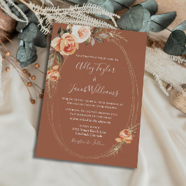 Elegant Terracotta Boho Blommigt Fall Wedding Inbjudningar