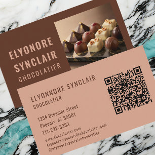 Elegant Terracotta Brun Chocolatier Foto QR Visitkort