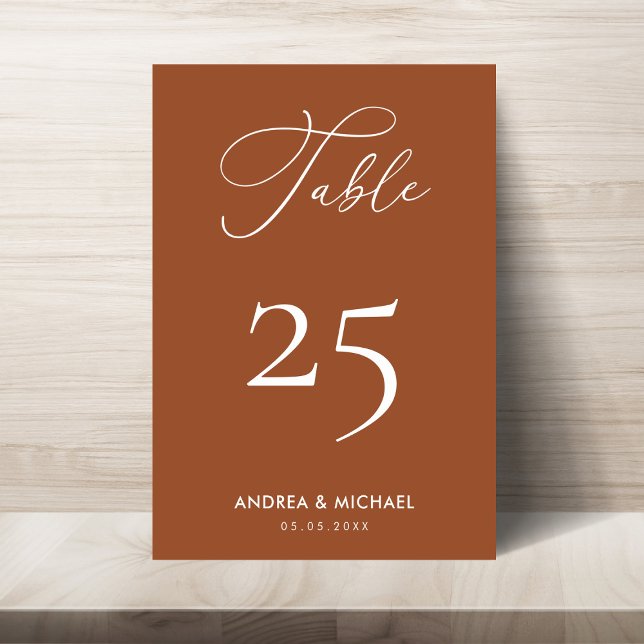 Elegant Terracotta Calligraphy Boho Vår bröllop Bordsnummer (Skapare uppladdad)
