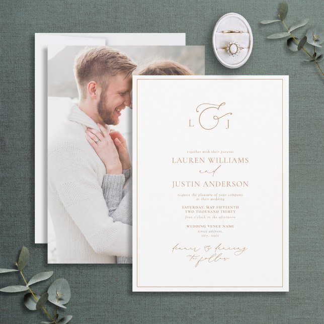 Elegant Terracotta Calligraphy Monogram Photo Inbjudningar (Skapare uppladdad)