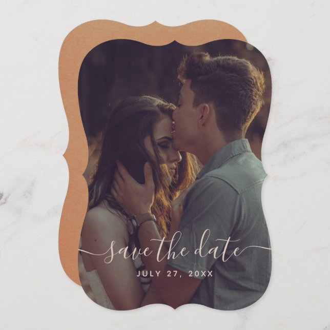 Elegant Terracotta Calligraphy Save Date Inbjudningar (Fram/baksida)