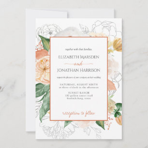 Elegant Terracotta Champagne Blommigt Script Inbjudningar