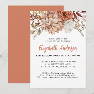 Elegant Terracotta Fall Blommigt Baby Shower Inbjudningar