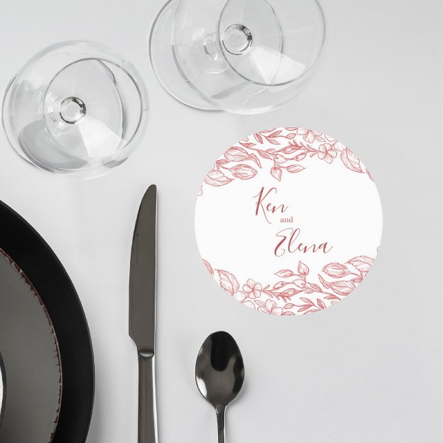 Elegant Terracotta Floral Wedding Coaster Underlägg Papper Rund (Skapare uppladdad)