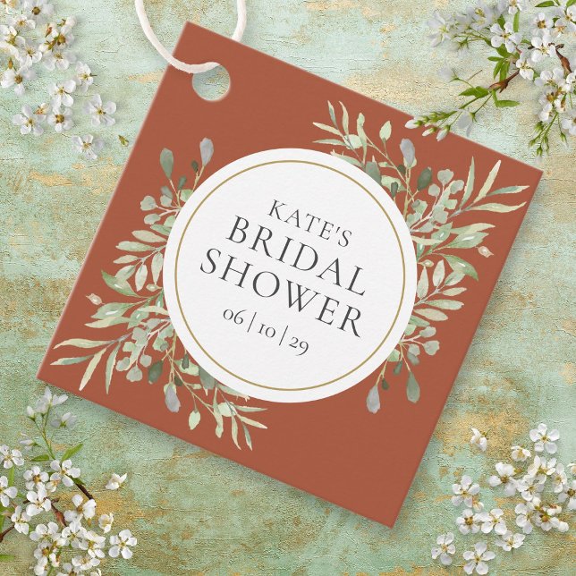 Elegant Terracotta Greenery Bröllop Möhippa Gåvor Etiketter (Elegant Terracotta Greenery Wedding Bridal Shower Favor Tags)