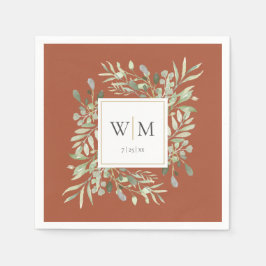Elegant Terracotta Greenery Guld Monogram Pappersservett