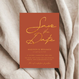 Elegant Terracotta Guld Modern Typografi Bröllop Spara Datumet
