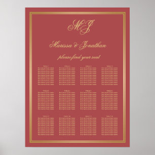 Elegant Terracotta Guld Monogram Ram Sittande Poster