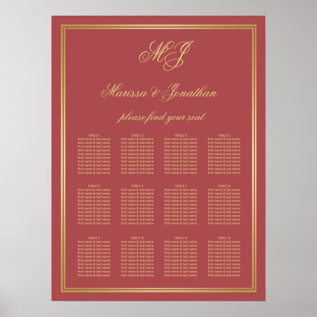 Elegant Terracotta Guld Monogram Ram Sittande Poster (Framsidan)