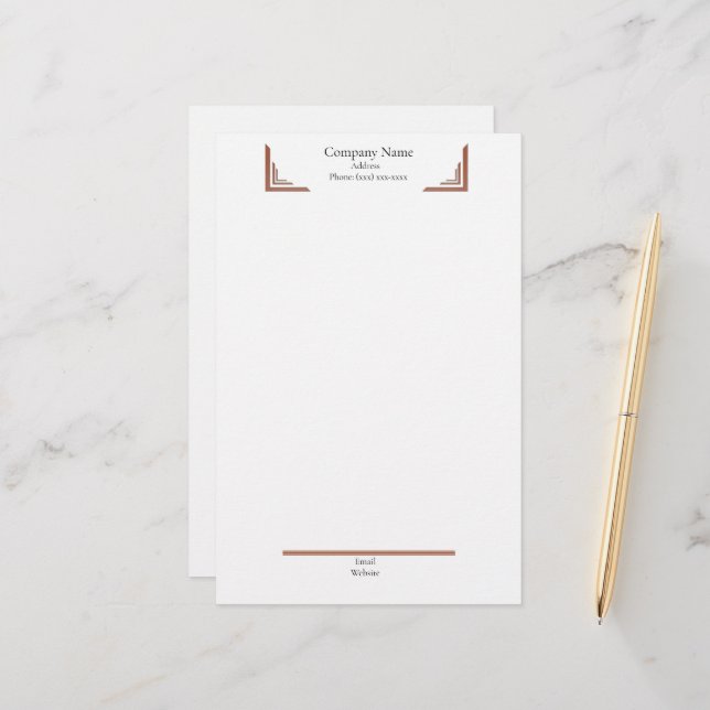Elegant Terracotta Hörna— med Footer Pappersvaror Brevpapper (Fram/Back In Situ)