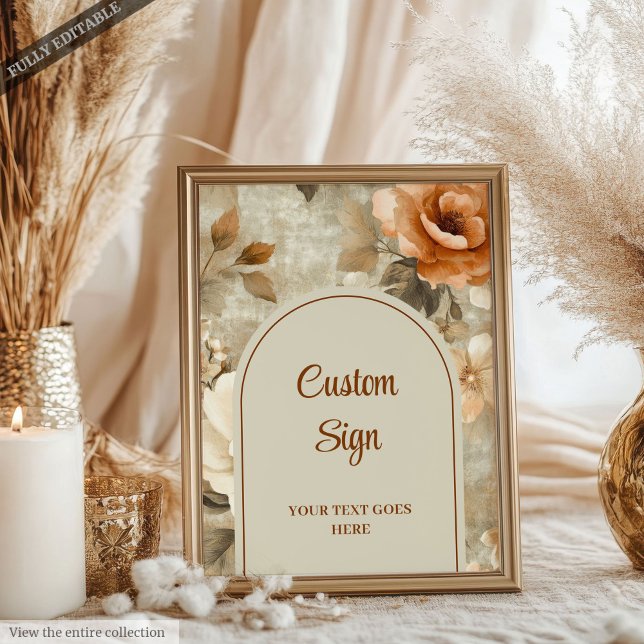 Elegant Terracotta Ivory Sage Floral Custom 8x10 Poster (Elegant Terracotta Ivory Sage Floral Custom Event Sign)