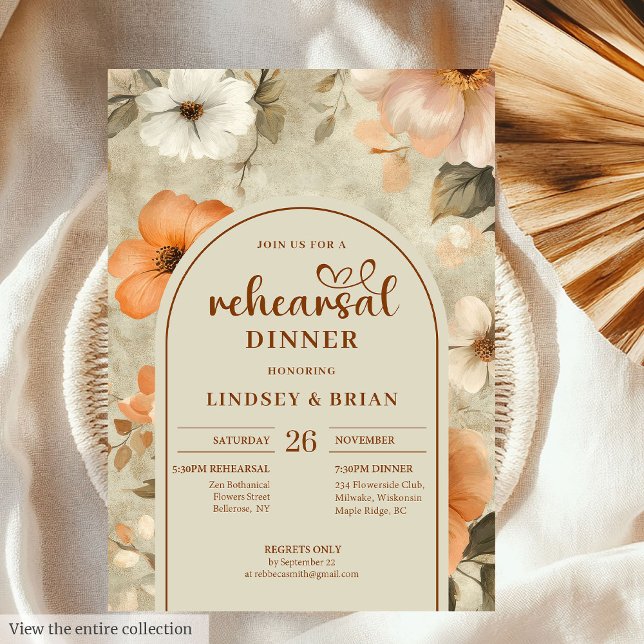 Elegant Terracotta Ivory Sage Floral Rehearsal  Inbjudningar (Elegant Terracotta Ivory Sage Floral Rehearsal Invitation)