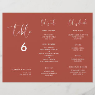 Elegant Terracotta Menu & Bordsnummer trifold