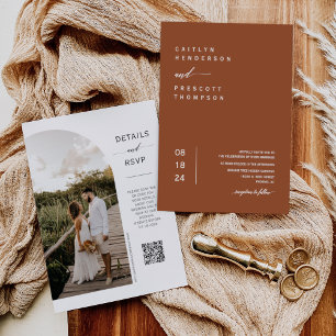 Elegant Terracotta Minimal Photo QR-kod Bröllop I Inbjudningar