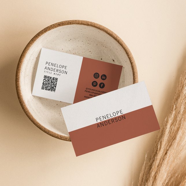 Elegant Terracotta Minimalist QR Code Modern Boho Visitkort (Skapare uppladdad)