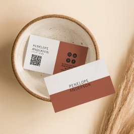 Elegant Terracotta Minimalist QR Code Modern Boho Visitkort