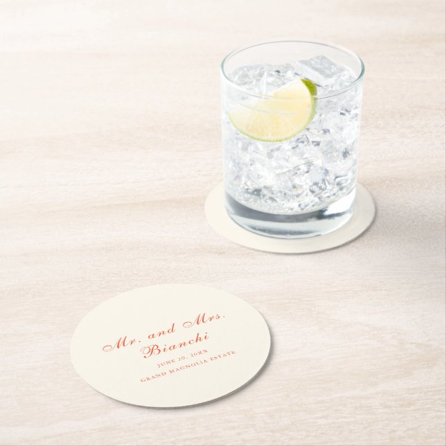 Elegant Terracotta Modern Classic Wedding Underlägg Papper Rund (Insitu)